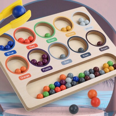 Wooden Color Classification Bead Clamping Game Color Cognition Puzzle Toys