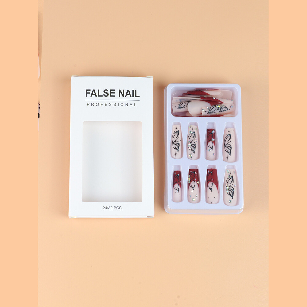 Stars Butterfly False Nail Long Square French Press on Nails for Nail