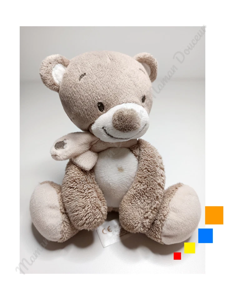 Peluche/Doudou Hochet Max Noa Tom Ours Marron Blanc Couronne Echarpe 20cm Nattou - Photo 4/4