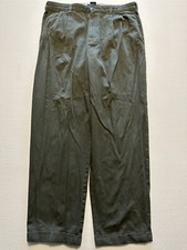 VTG Tommy Hilfiger 38 x 32 Green 100% Cotton Twill Pleated & Cuffed Chinos