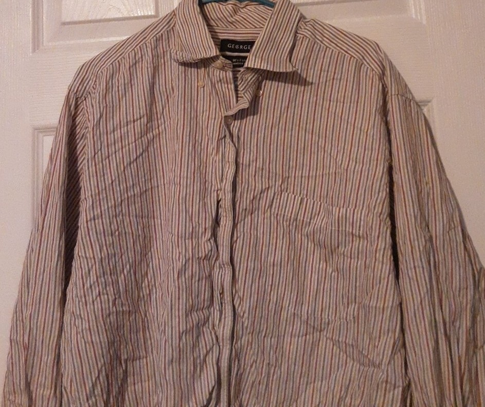 GEORGE’S【MENS】ストライプBIGシャツ George Mens Multicolor Long Sleeve Stripe Button-Down Shirt