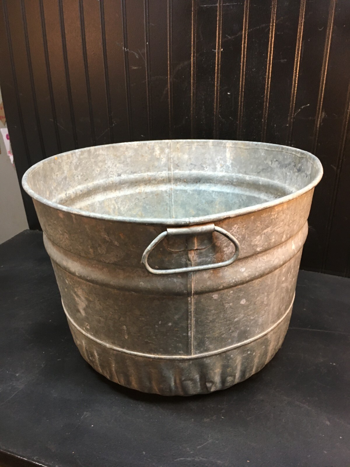 Rare Vtg Bushel Basket Large Wash Tub Galvanized Metal Primitive Farm
