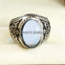Opal Oval Cut Gemstone With 925 Sterling Silver Ring For Men's #B361 *