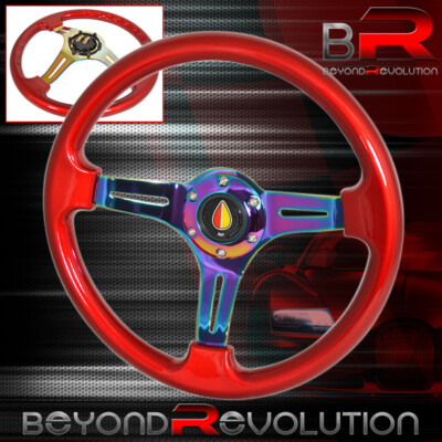 Universal 350mm Heavy Duty Red Neo Chrome Steering Wheel Koleshiya Button