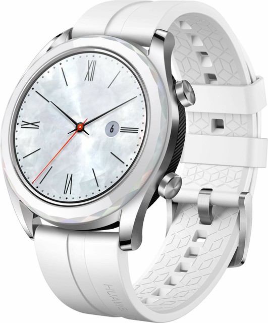 Huawei Watch GT Elegant 42mm Cassa di Acciaio Argenta, Cinturino Sportivo Bianco, Smartwatch