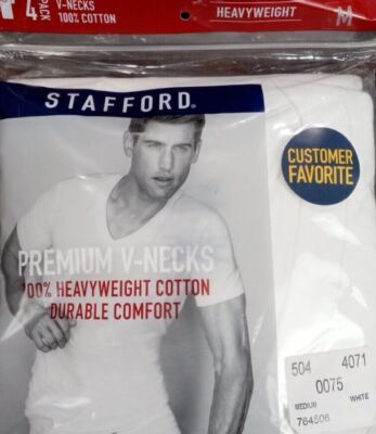 Stafford 4-Pack Men's 100% Cotton Heavy Weight V-Neck T-Shirts White | eBay