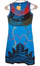 K.P.C. Women's Blue Boho Embroidered Handmade in Nepal Dress Size Medium