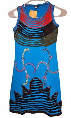 K.P.C. Women's Blue Boho Embroidered Handmade in Nepal Dress Size Medium