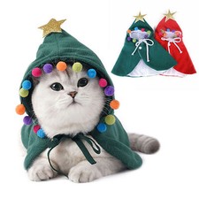 Pet Cat Christmas Costume Cloak Hoodie Poncho Cape Coat Warm Xmas Party Clothes