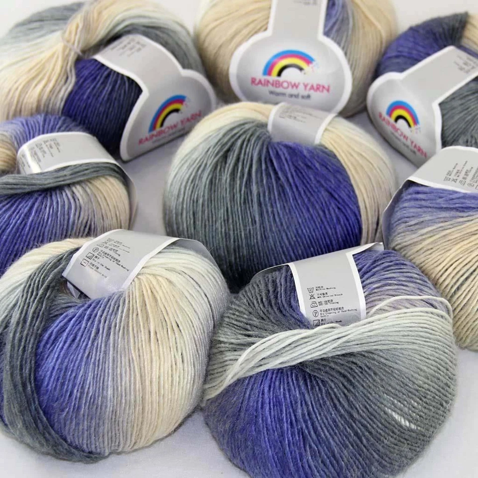 New 8Balls x50g Soft Warm Cashmere Wool Colorful Rainbow Shawl Hand Knit Yarn 15 - Image 2 of 4