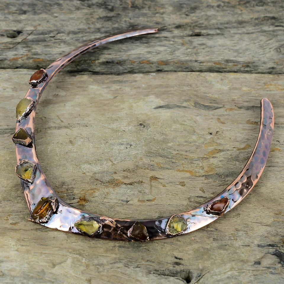 Hessonite Rough Copper Gift For Briedsmaid Electroformed Necklace Adjustable" - Image 4 of 4