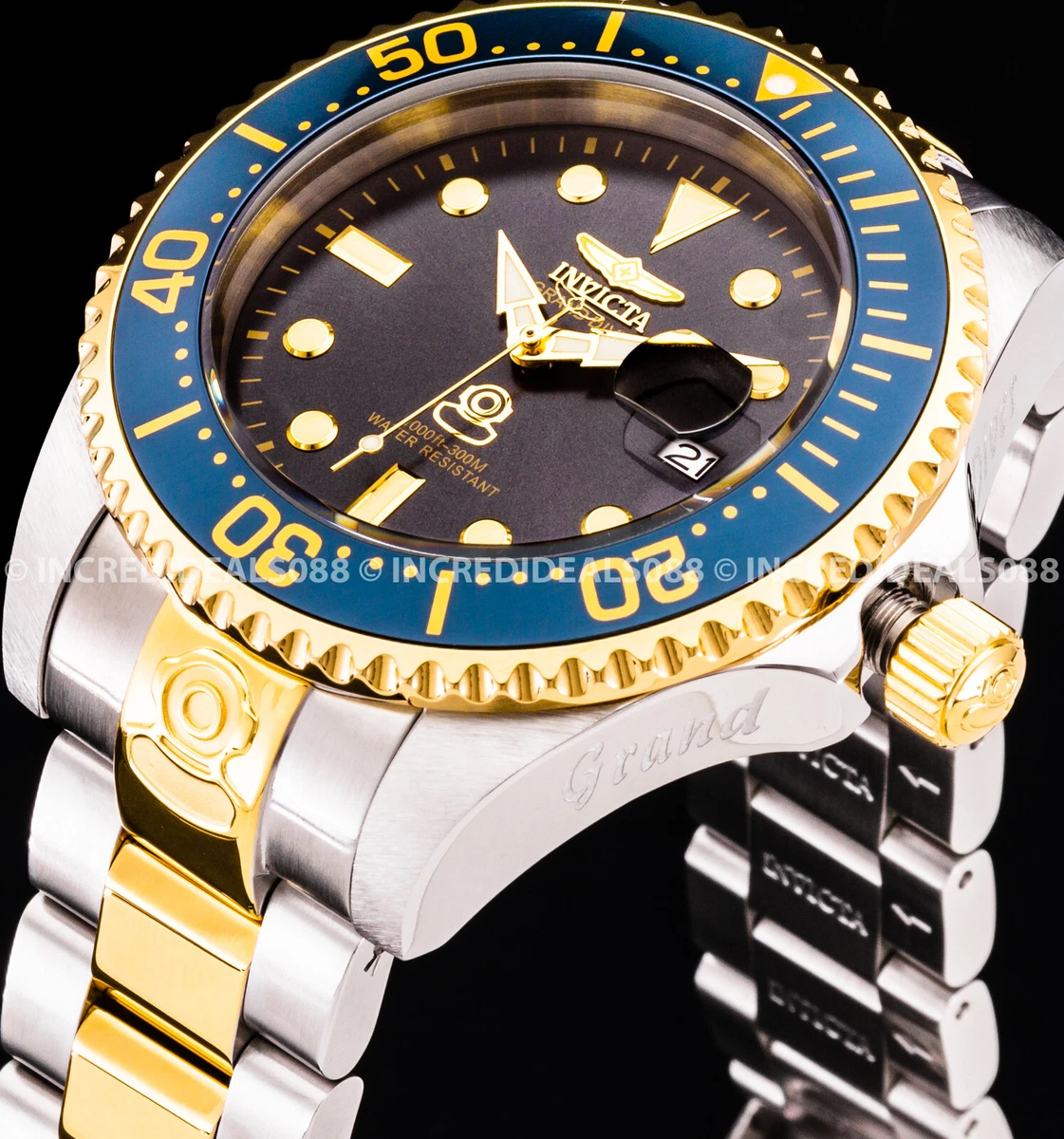 Invicta Men PRO DIVER AUTOMATIC Black Blue Dial Gold Silver 47mm Bracelet Watch