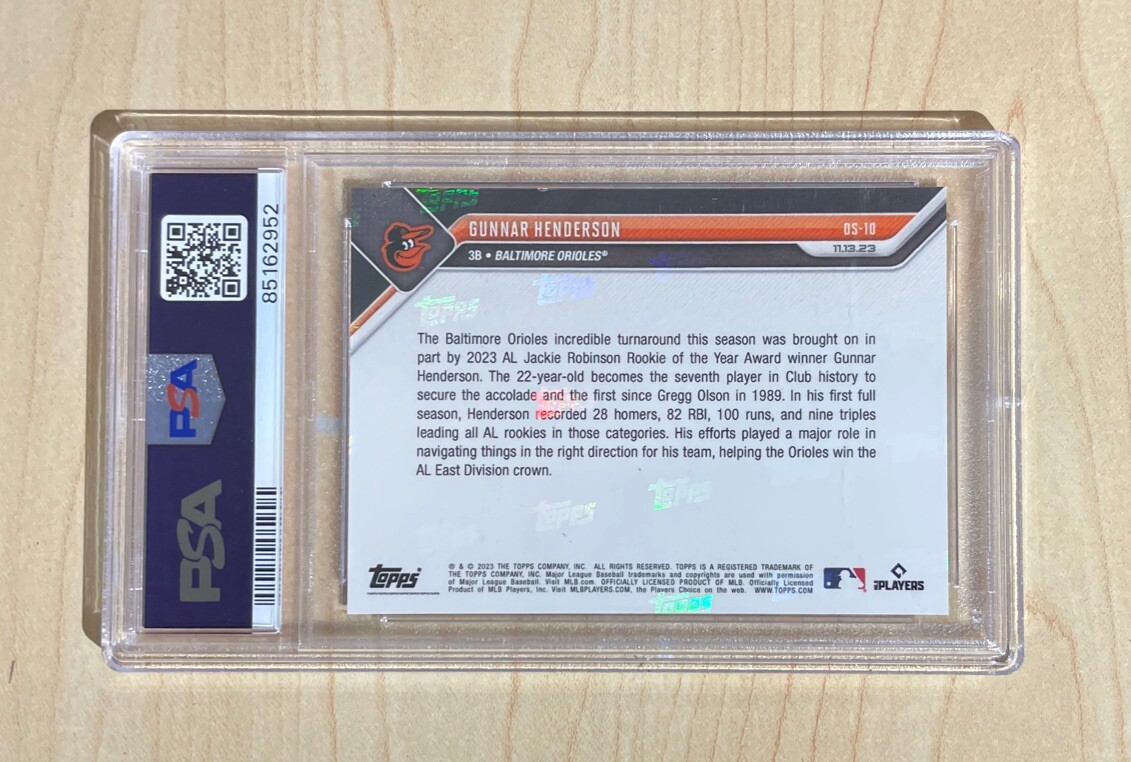 2023 TOPPS NOW #OS10 GUNNAR HENDERSON RC ROOKIE OF THE YEAR ORIOLES SP PSA 10! view 3
