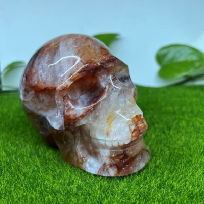 natural red gum flower skull hand carved Quartz Crystal reiki healing