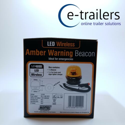 LED WIRELESS RECHARGE FLASHING AMBER WARNING BEACON LIGHT 12/24V IP67 MP4099 - Picture 4 of 8