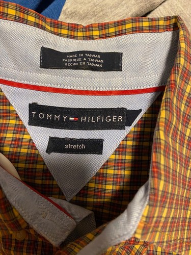 Tommy Hilfiger~XL~Gold/Red Plaid~Flag Logo~Long Sleeve~(chipped Bottom Button) - Picture 4 of 10