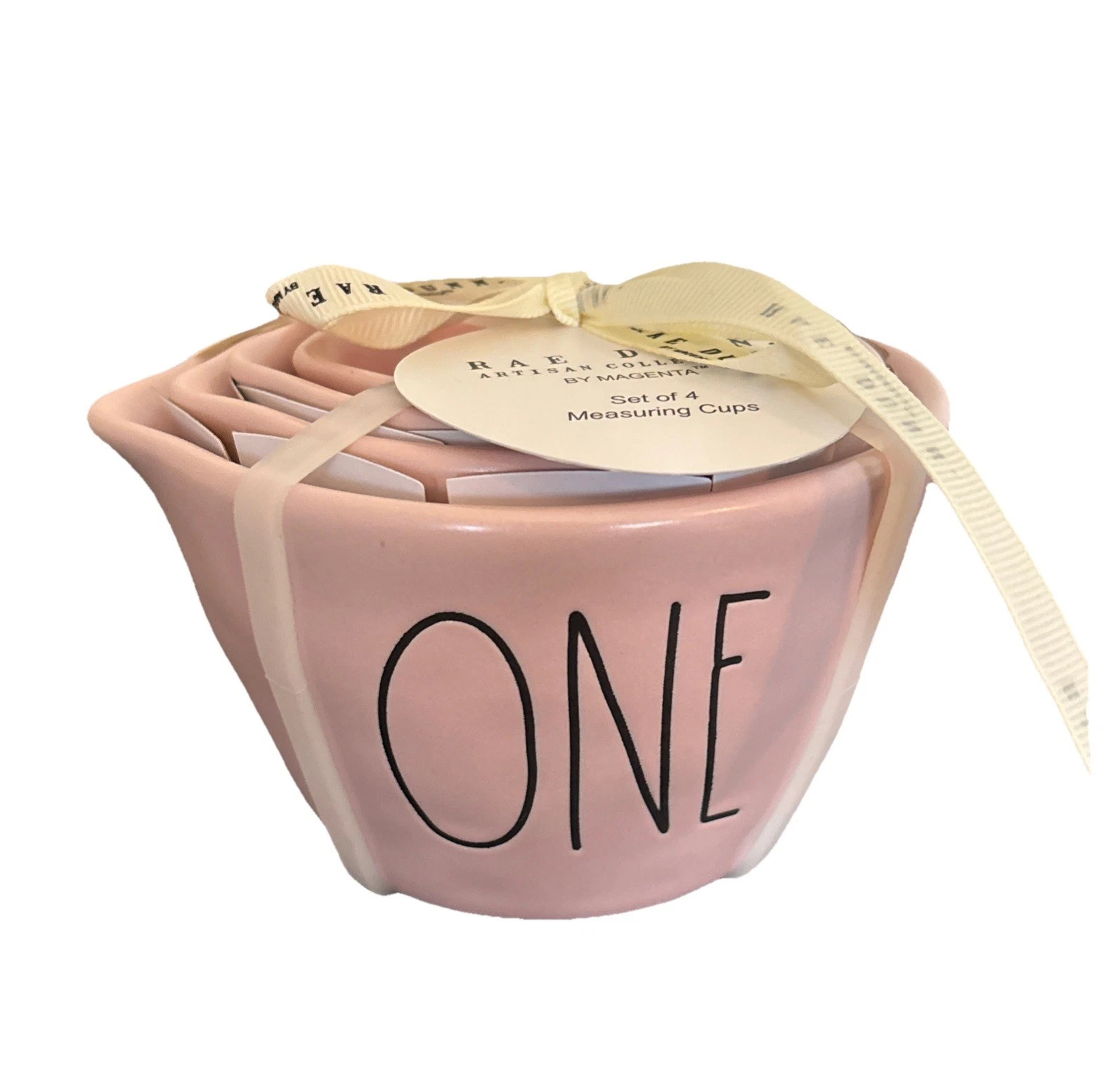 Rae Dunn 4pc Nesting Measuring Cups Set PINK Ceramic New