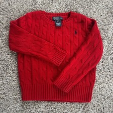 Boys Polo by Ralph Lauren Red classic cotton Cable Knit Sweater Size 4/4T