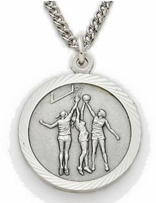 Sterling Silver Women s Basketball Pendant   St. Christopher + 18'' Necklace