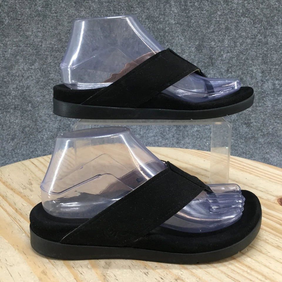 Sandalias Spenco para mujer 7 chanclas negras puntera cómoda informales bajas planas Foto 2 de 4