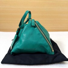 JIL SANDER Green Leather Pouch Handbag Clutch Bag Triangle Rare Used from Japan