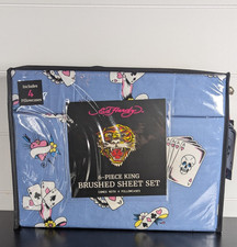 Ed Hardy 6-pc King Sheet Set w/4 Pillowcases, Playing Cards, Dice, Hearts NEW