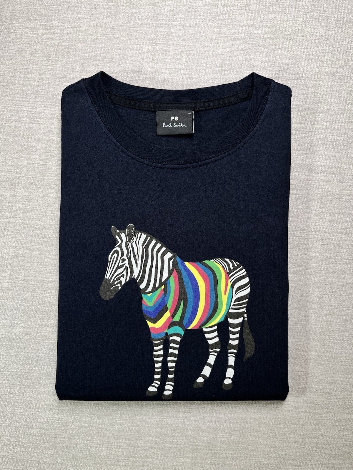 Paul Smith Navy Tee Cotton T-Shirt With Zebra Print Herren M Slim Fit [390]