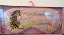 Satin Velvet Sleep Mask Embroidered Pink Tiger Wide Strap SALE HELPS DOGS & CATS