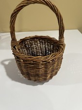 Vintage Wicker Gathering Basket with Handle Farmhouse Cottagecore Decor