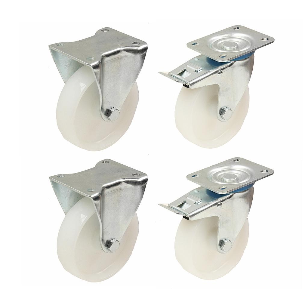 80Mm 3" Inch Nylon Castors - Heavy Duty Fixed & Braked Castor Set 120Kg Each - Set Of 4 - Image 2