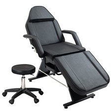 3-Section Adjustable Facial Massage Tattoo Chair Bed w/ Hydraulic Stool, Black