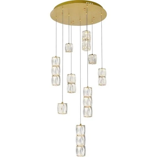 Elegant Lighting Polaris 9 Light Royal Cut Crystal LED Pendant in Gold - Picture 1 of 7