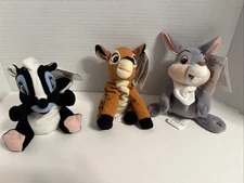 Disney Store VTG NWT Mini Bean Bag Plush Bambi Thumper Flower set of 3