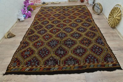6,2x10,2 ft Kilim Turkish Rug, Red Check Vintage Rug Wool