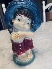 Royal Copley Ceramic Planter Vase Country Girl MCM  1940’s  Blue Hat Vintage