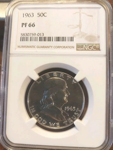 1963 50C (Proof) Franklin Half Dollar. Certified and Graded By NGC PF66