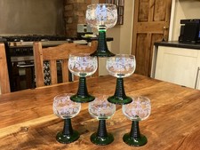 6 Luminarc Green Beehive Stem Wine Glasses White Embossed Grape Vines 100ml Mark