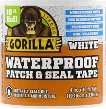 Gorilla Waterproof Patch & Seal Tape – 4″x10′ White, Permanent Weather‑Resistant