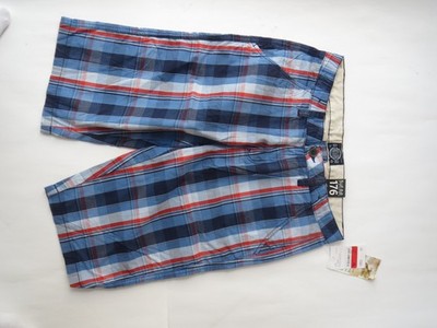 Jungen Bermudashorts Gr.176 blau kariert Baumwolle verstellbar C&A Baumwolle NEU
