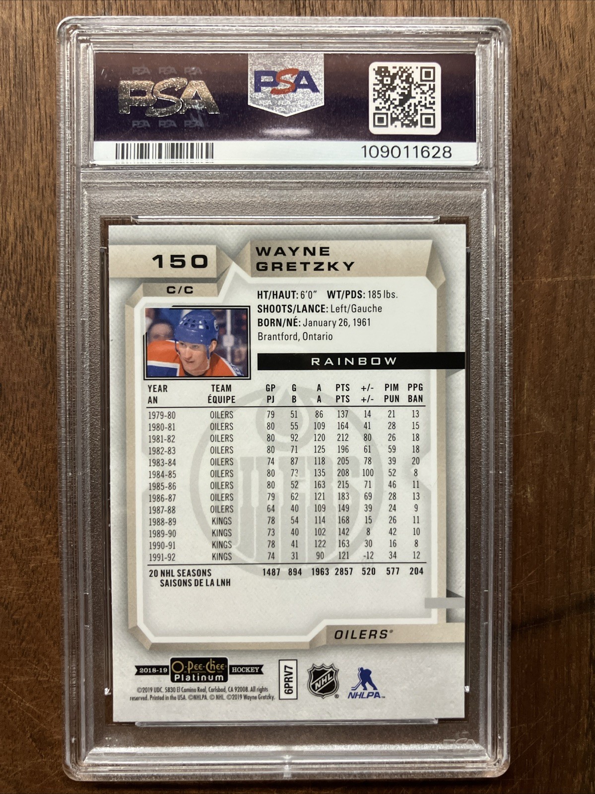 2018-19 O-Pee-Chee Platinum WAYNE GRETZKY 💎PSA 10💎 RARE Rainbow REFRACTOR #150 view 2
