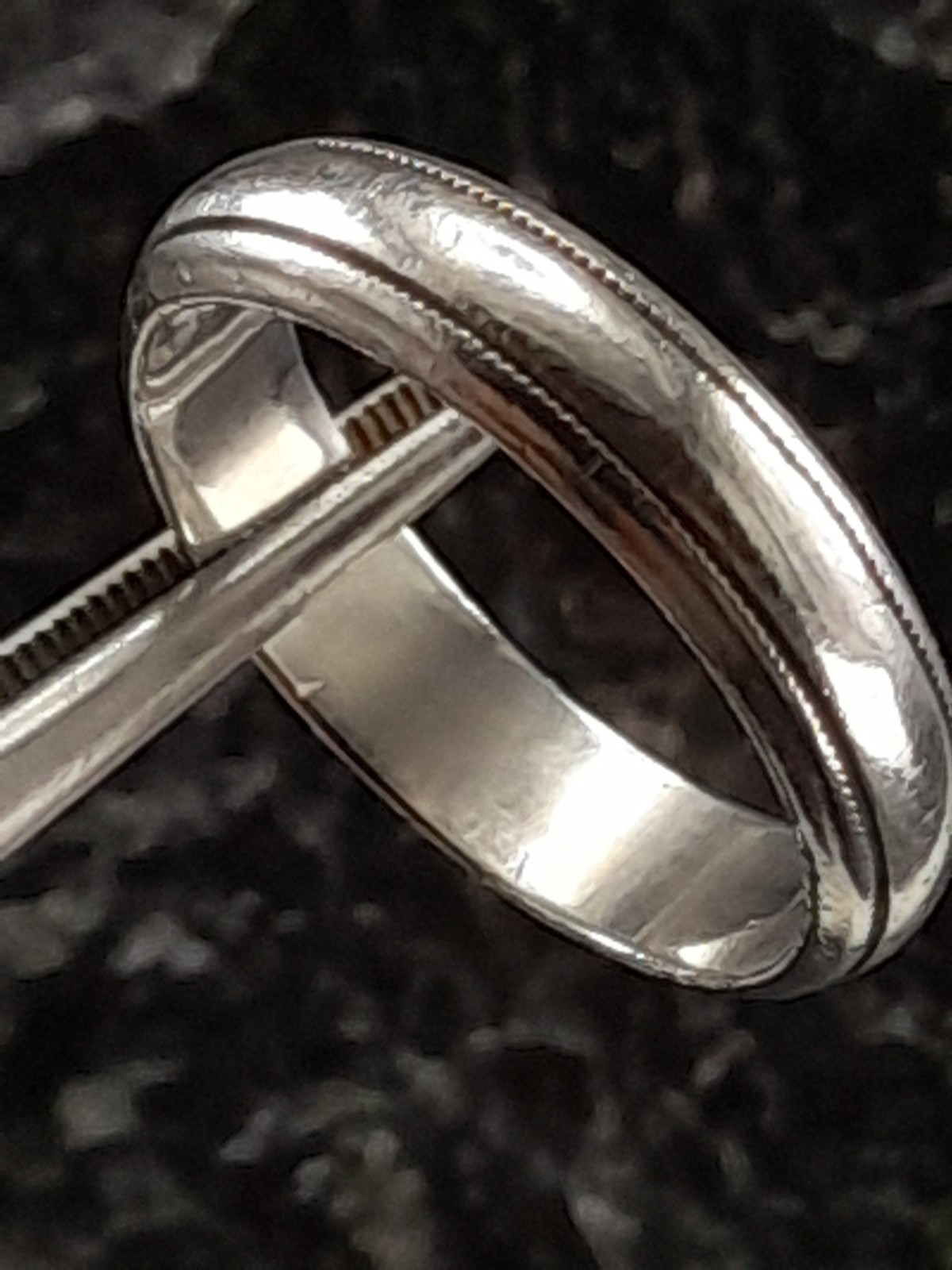 Sterling Silver Ridged Band Ring Engraved size T, 4.8g image 7