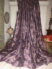 LUXURY MTM AUBERGINE FAUX SILK EMBROIDERED FLOWERS CURTAINS & TIE BACKS 85" L