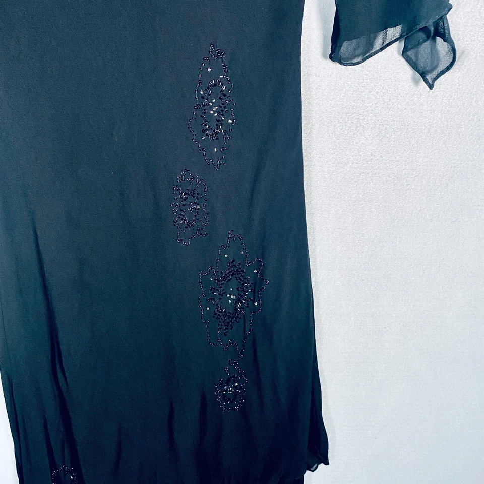 Vestido Vintage Granero Y2K Vestido Mujer 14 Negro Encaje Cuentas Maxi Caprichoso Bruja Gótica Foto 3 de 4