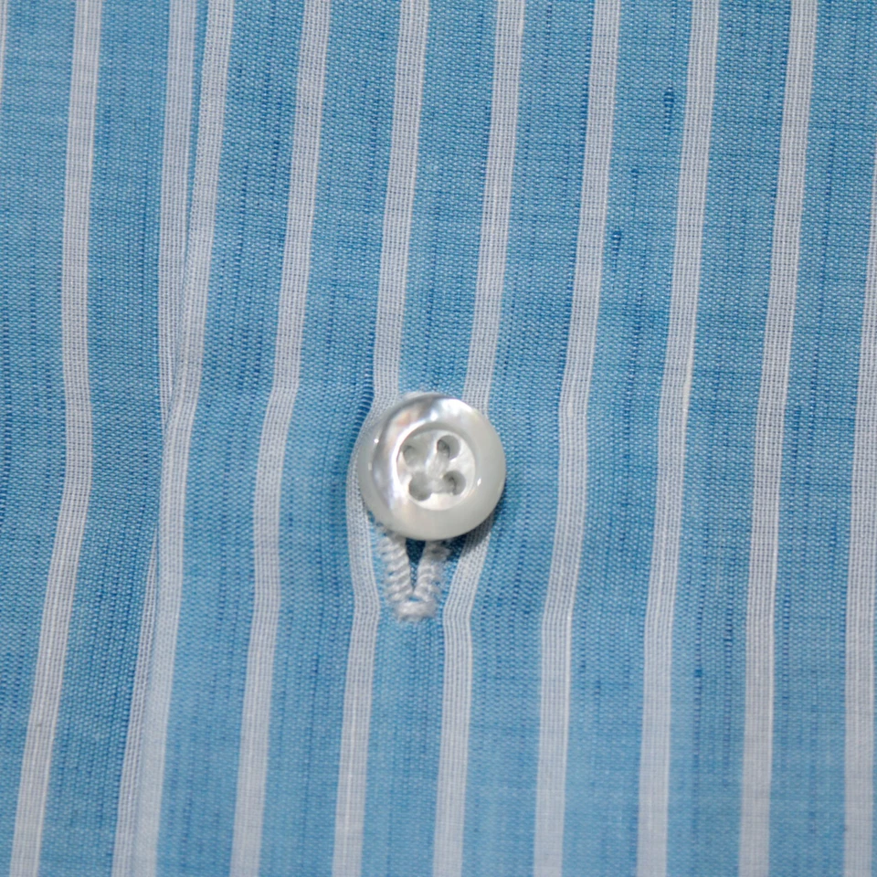 Camisa de vestir Isaia nueva con etiquetas talla 17,5 44 en mezcla de algodón y lino a rayas azules y blancas Foto 2 de 4