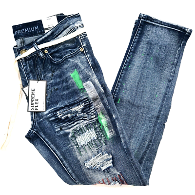 Rue 21 Premium Men's Jeans Blue Design Patch Distressed Skinny Fit Denim  Jean | eBay