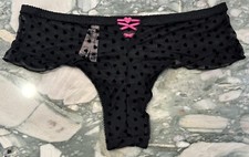 NEW Victoria Secret Tease Mesh Velvet Flocked Hearts Cheeky Panty - Black - XL