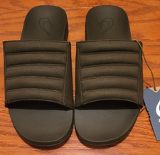 NEW NWT Men's OluKai Maha Olu Beach Slide Sandals Dark Wood / Dark Wood Brown