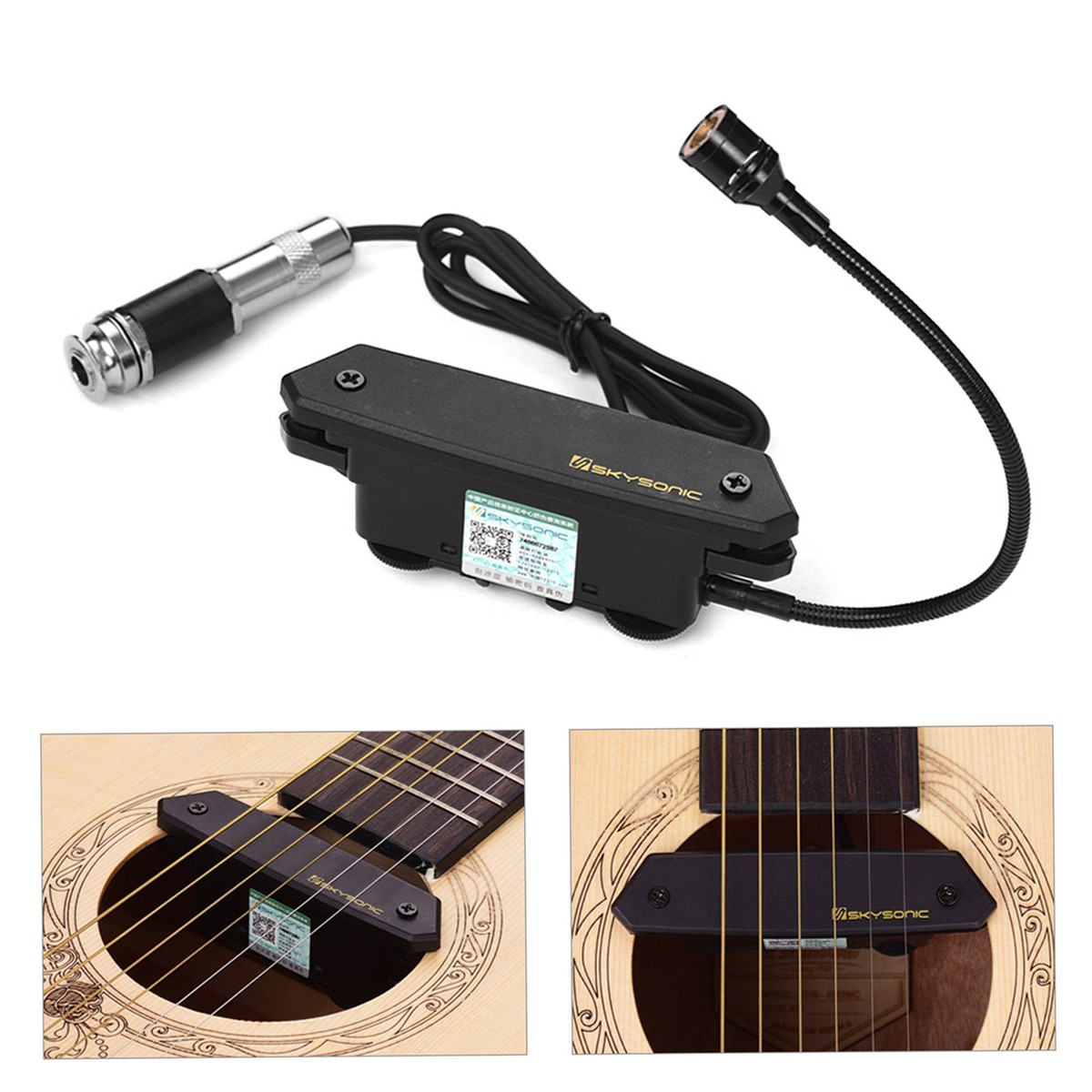 SKYSONIC Acoustic Guitar Active Soundhole Pickup Magnetic + Mic 