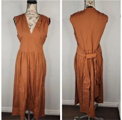 Jenni Kayne Kate Midi Dress S Sleeveless Poplin Belted Canyon Rust Old Money New