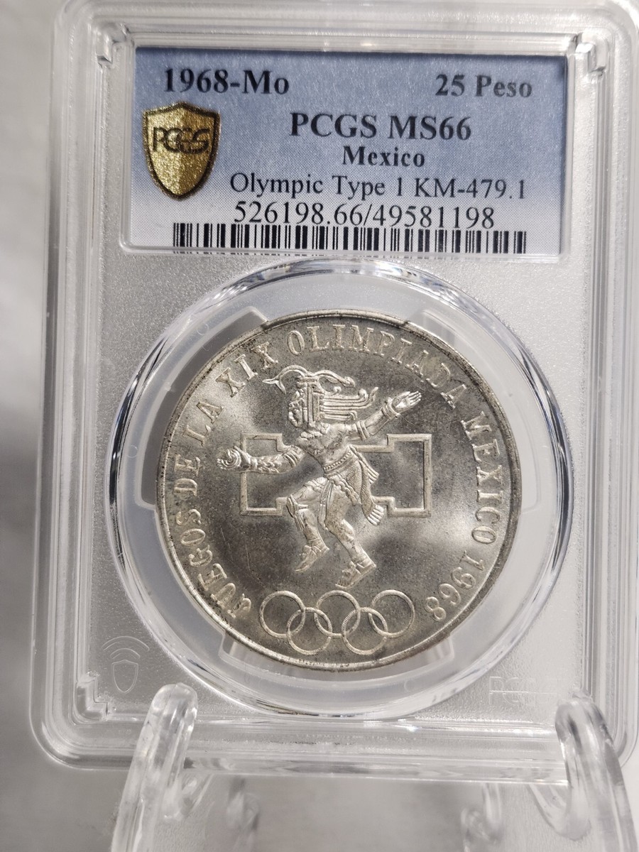 1968 Mo PCGS MS66 MEXICO - SILVER Olympic Type 1 25 Pesos Coin